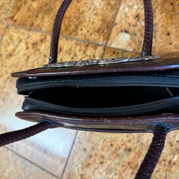 Brighton Croc Vtg Leather Satchel Embossed Classic Silver Trim Bag Purse - Picture 3 of 11